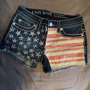 American flag sequin denim shorts